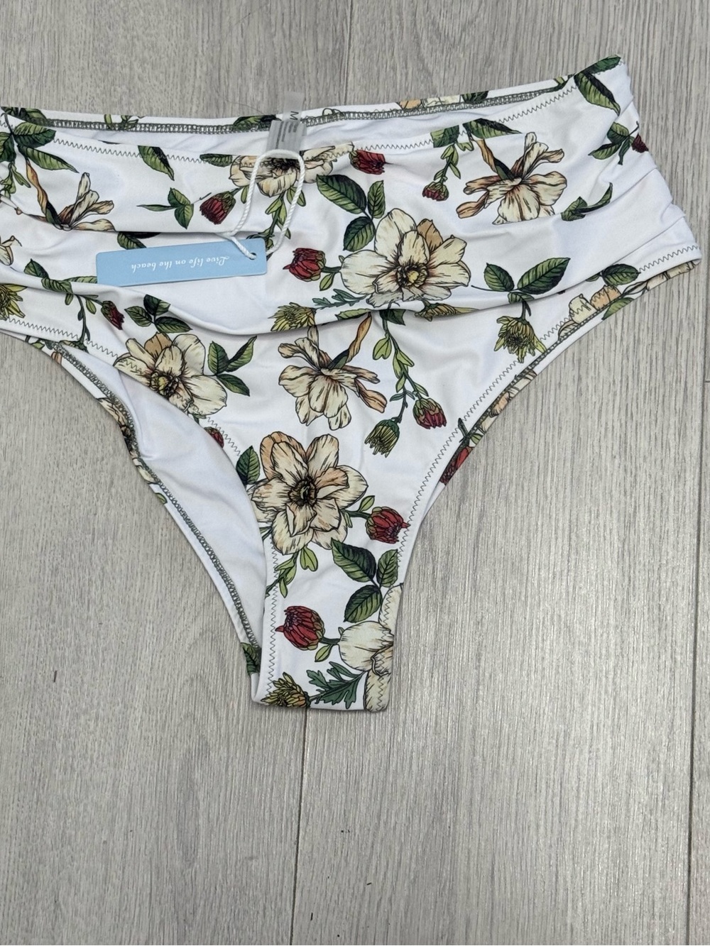Cupshe White Floral High-Waist Bikini Bottoms Women Medium New